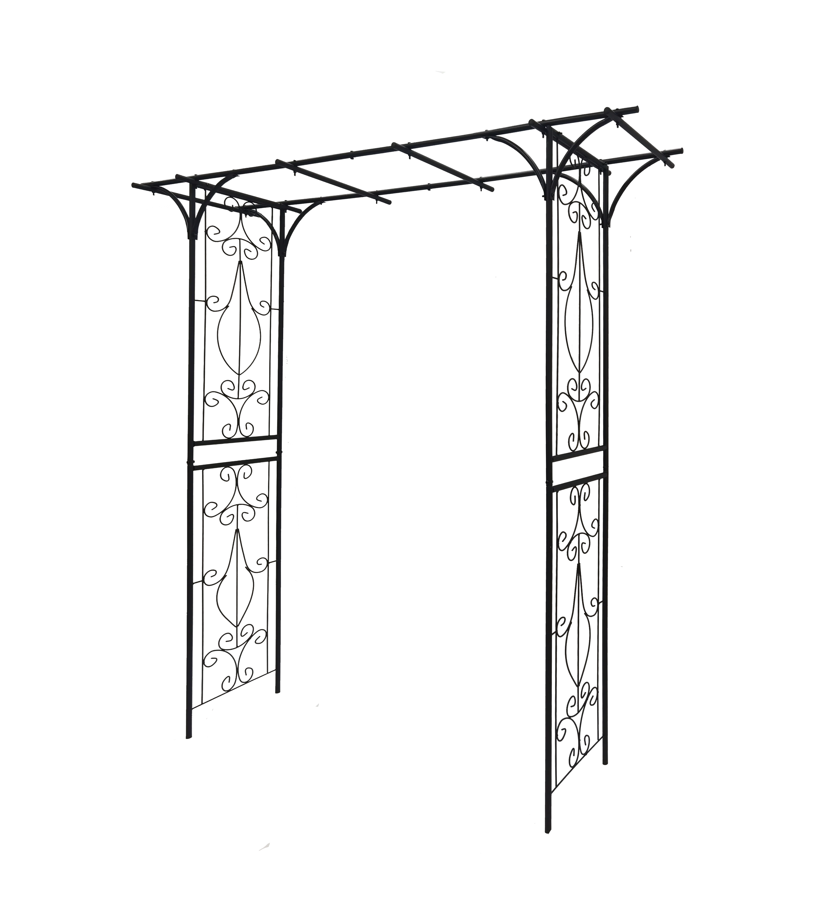 Black Metal Garden Arch for Climbing Plants Support Powder Coated Rose Arch with Easy Assembly for Backyard Application