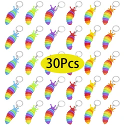 30Pcs Mini Finger Slug Snail Caterpillar Keychain Relief Stress Anti-Anxiety Squeeze Sensory Toy Party Gift Keychain Kids