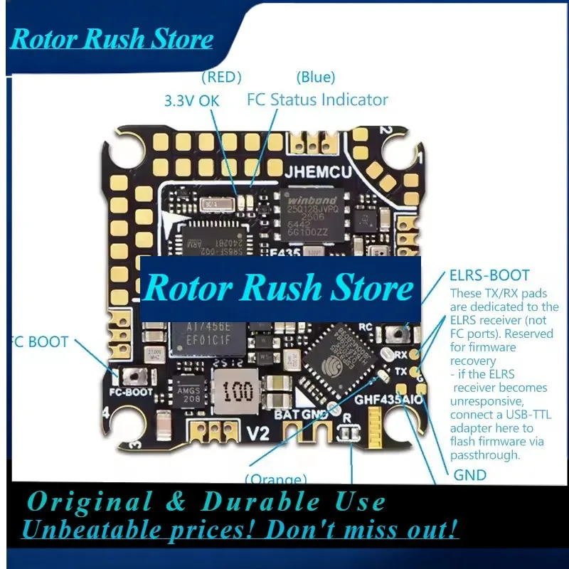 RoRuSJHEMCU GHF435AIO V2 20A Flight Controller 2-4S With OSD Baro Blackbox Built-in ELRS 2.4G Receiver For RC FPV Freestyle Dron