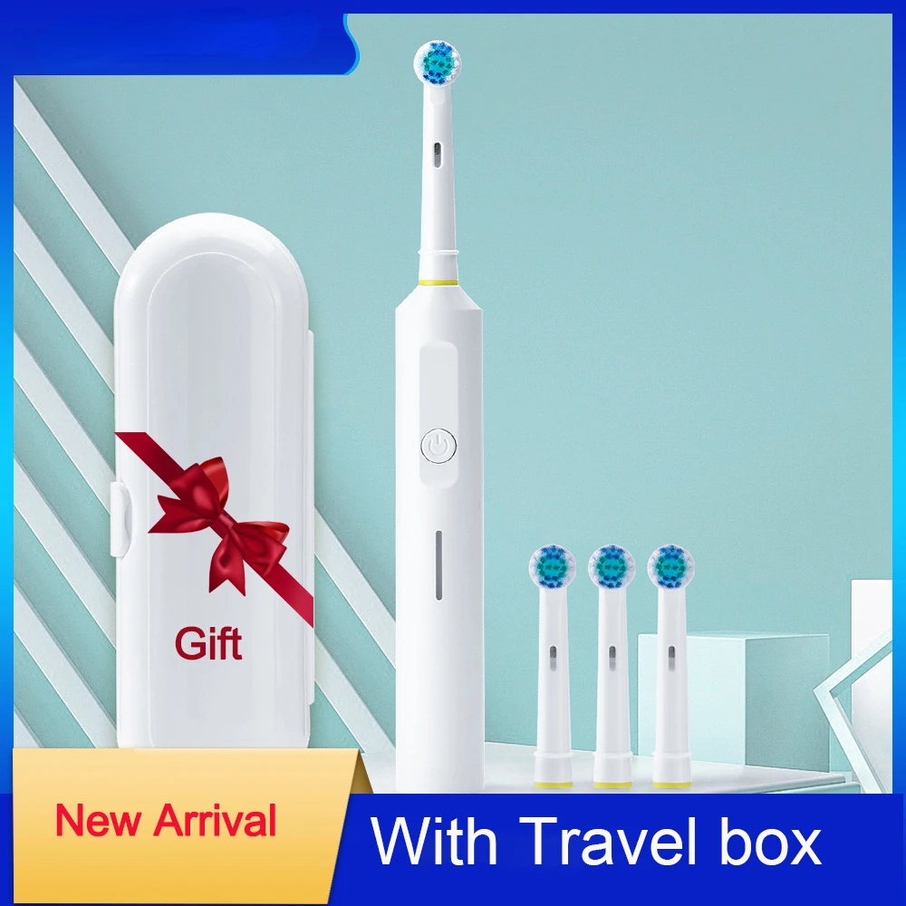 Sonic electric toothbrush with 3 modes, USB charger, travel box, replacement heads for adults.