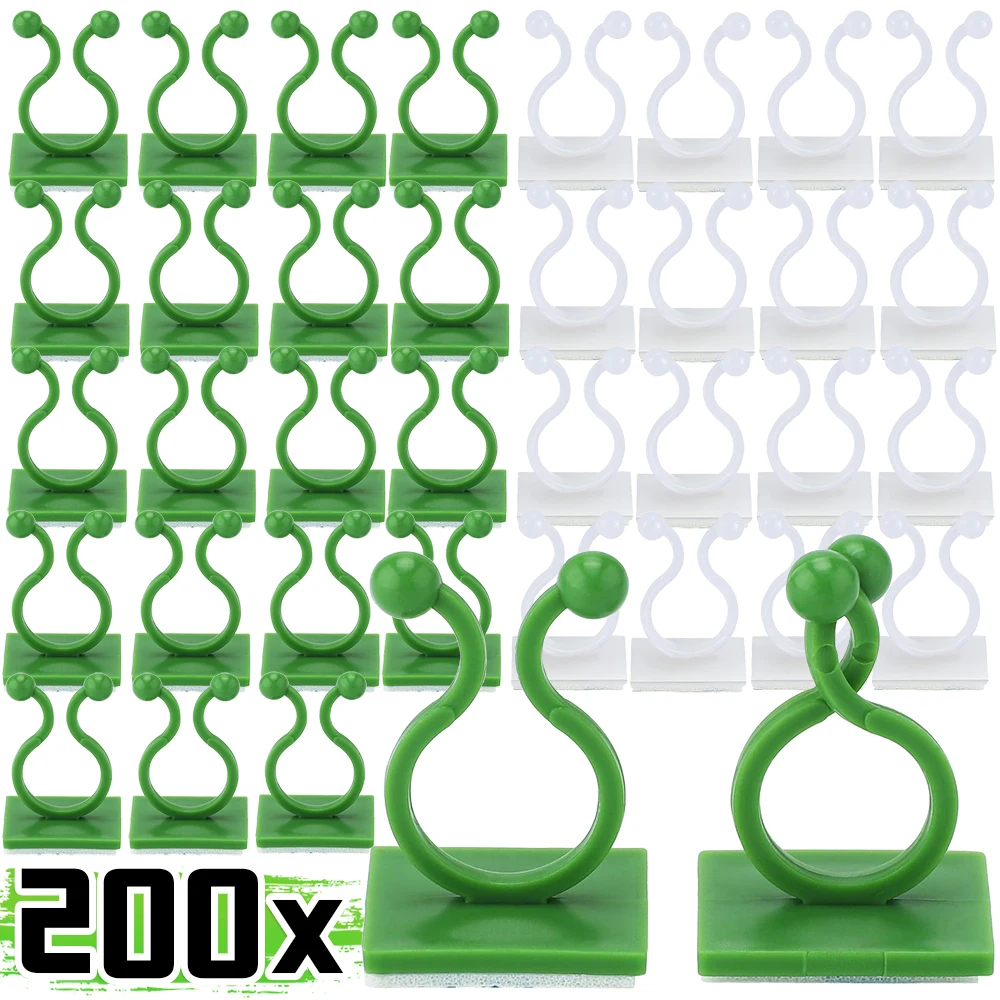 10/200Pcs Plant Support Clips for Climbing Flower Tomato Vine Garden Plastic Invisible Self-Adhesive Wall Fixture Binding Hooks