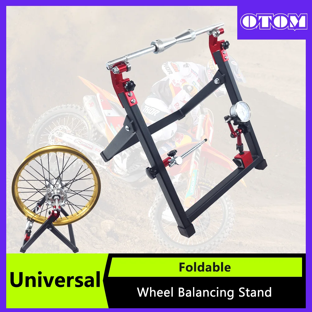 OTOM Motorcycle Wheel Balancing Stand with Dial Indicator Foldable Universal for KTM HUSQVARNA HONDA Bike Wheel Balancing Tool