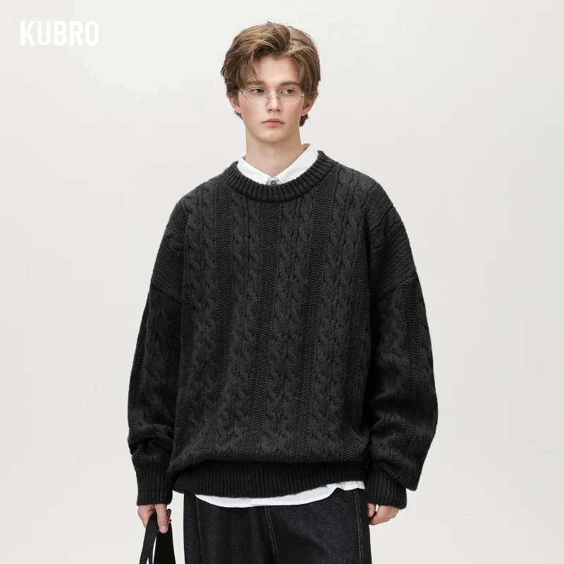 

Tide Brand Series, Solid Color Twist Design Turtleneck Sweater Autumn and Winter Couples Loose Knit Sweater Thick sweater