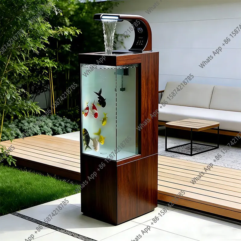 Balcony stainless steel fish pond flower box metal flowing water ornament outdoor terrace courtyard water feature waterfall