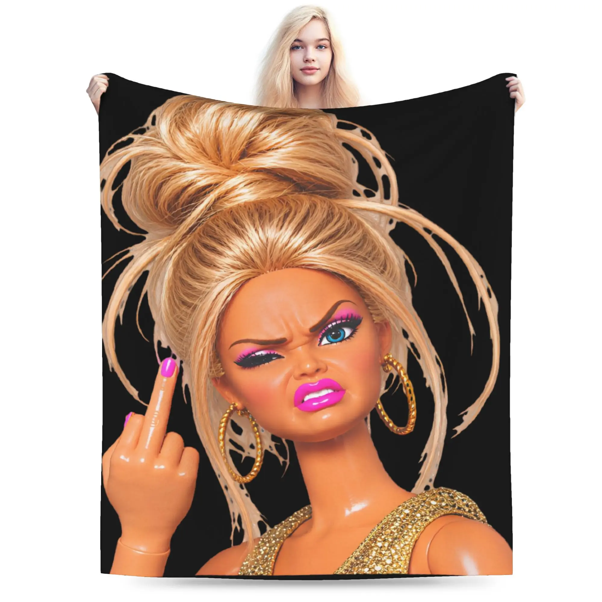 Cozy Blonde Doll Disheveled Doll Blanket Merch Room Decorative  Throws And Blankets Lightweight Fleece for Travel