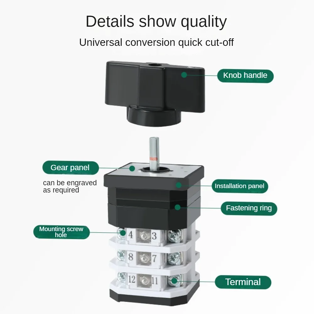 Changeover Switch LW12-16 Rotary Universal Control Cam Switches 16A 1/2/3/4 Poles 3/4Position Sliver Contact with Screw Terminal