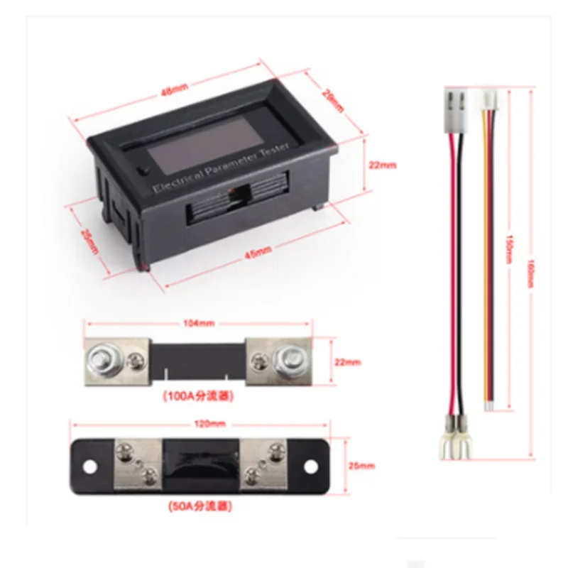 50A/100A OLED Voltmeter Ammeter Head Power Meter Temperature Timer Battery Capacity Measuring Instrument