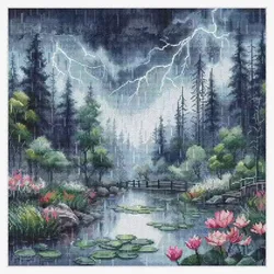 Rainy day Forest Lotus Pond Sewing kit 18CT 14CT Unprinted Cross Stitch Kits Embroidery Art DIY Handmade Needlework Home Decor