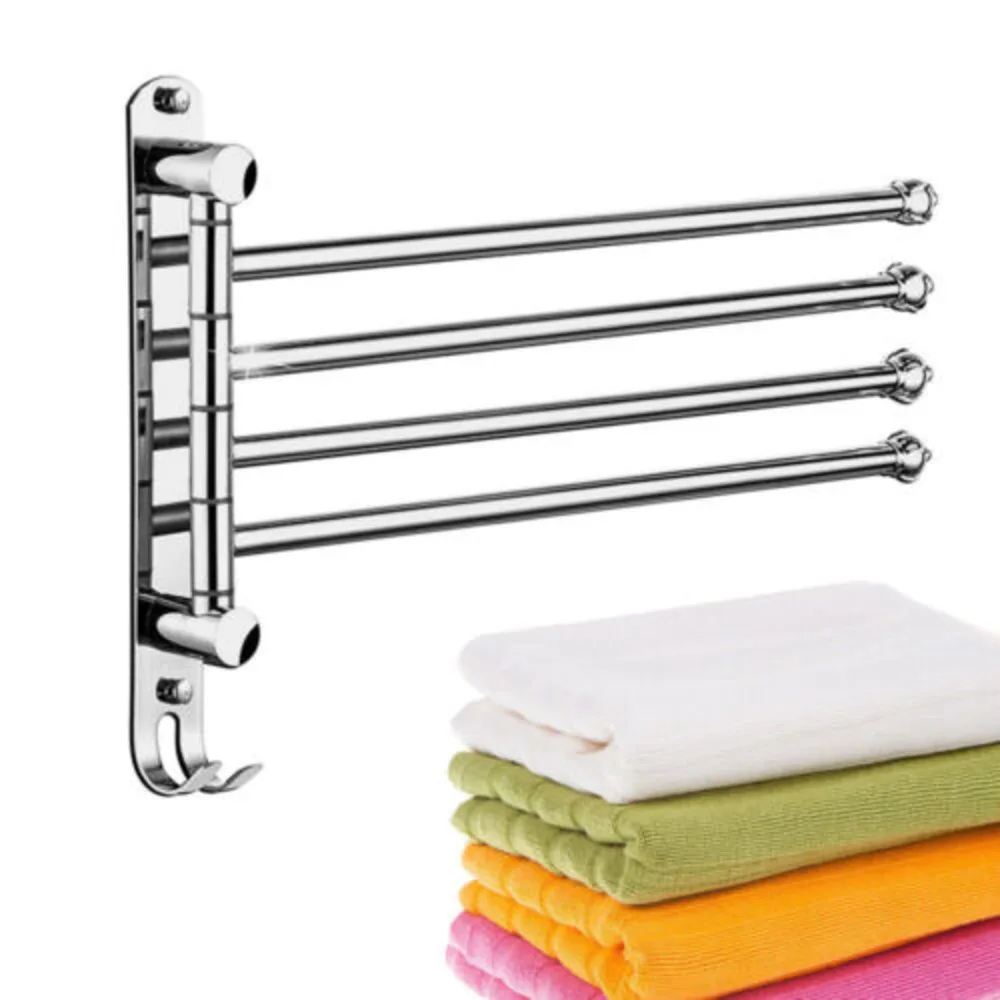 Portable Light Towel Holder,anti-rust 304 Stainless Steel Bathroom Bath Rack Rail Hanger Shelf,four-bar with Double Hook Silver