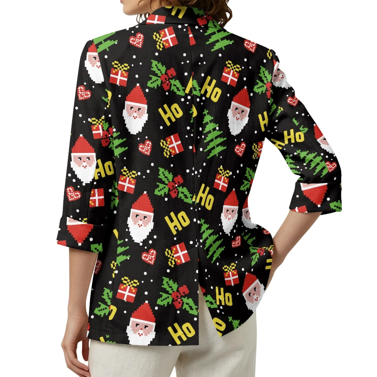 PENSTROLL Santa Claus Gift Box Linen Like Beach Cover Up Outerwear for Women Lightweight Cardigan Coat