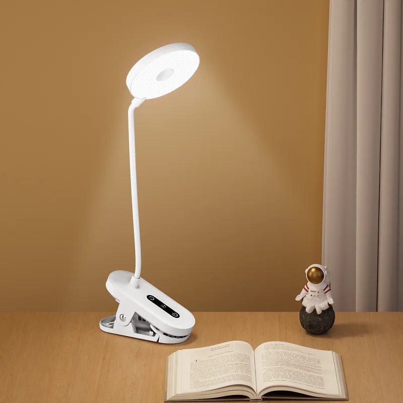 Clip-On Desk Lamp Portable LED Desk Lamp Desktop Book Lamp Timed Stepless Dimming 1200 Mah Eye Protection Reading Study Lamp