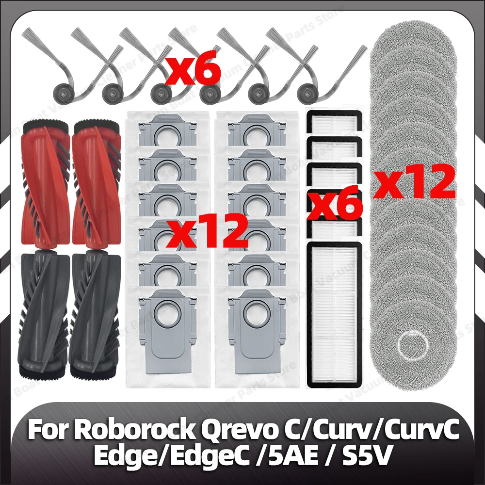 Fit for Roborock Qrevo C/Curv/CurvC/CurvC PRO/Edge/EdgeC/5AE/S5V/S5X/5AI/5XC Main Side Brush HEPA Filter Mop Pad Dust Bag Parts