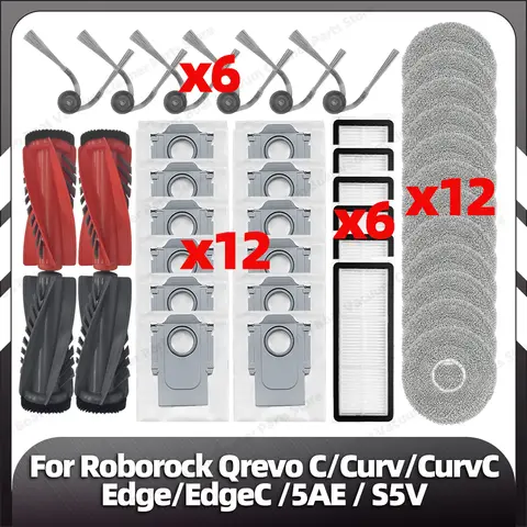 Roborock Qrevo C / Curv / CurvC / Edge / EdgeC / 5AE / S5V 메인 사이드 브러시 HEPA 필터 걸레 패드 먼지 봉투 부품과 호환 가능