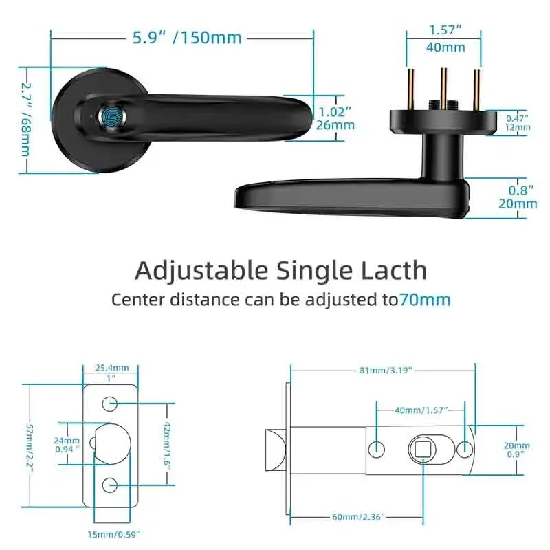 Tuya Biometric Fingerprint Lock Electronic Door Lock Security Smart with Key APP Support iOS/Android for Bedroom Hotel Office
