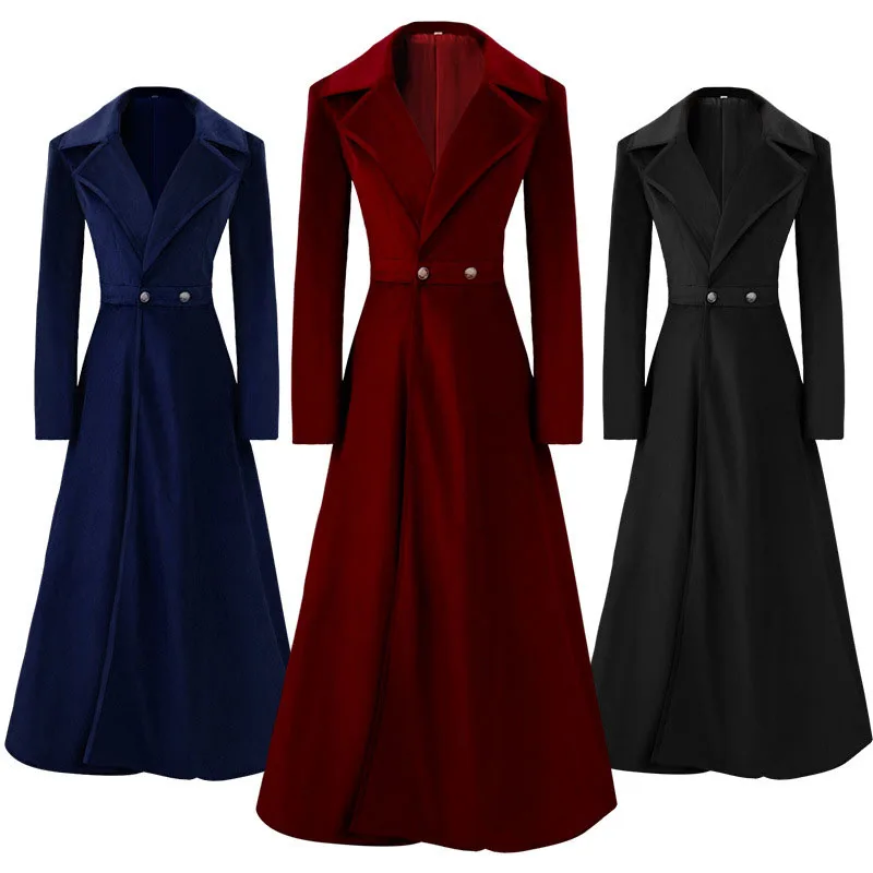 

Velvet Women's Coat Medieval Deep V Long Dress Gothic Windbreaker Victorian Trench Coat For Women Steampunk Overcoat