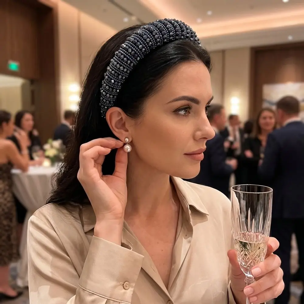 Elegant Baroque Crystal Headband Beads Baroque Sponge Hairband Solid Color European American Style Rhinestone Hair Hoop Wedding