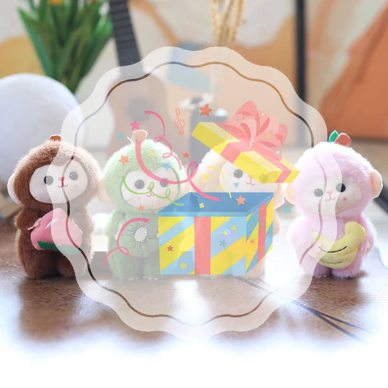 Cartoon Cute Fruit Monkey Plush Toy Keychain Stuffed Animal Doll Keyring Lovely Backpack Pendant Car Key Holder Decoration Gift