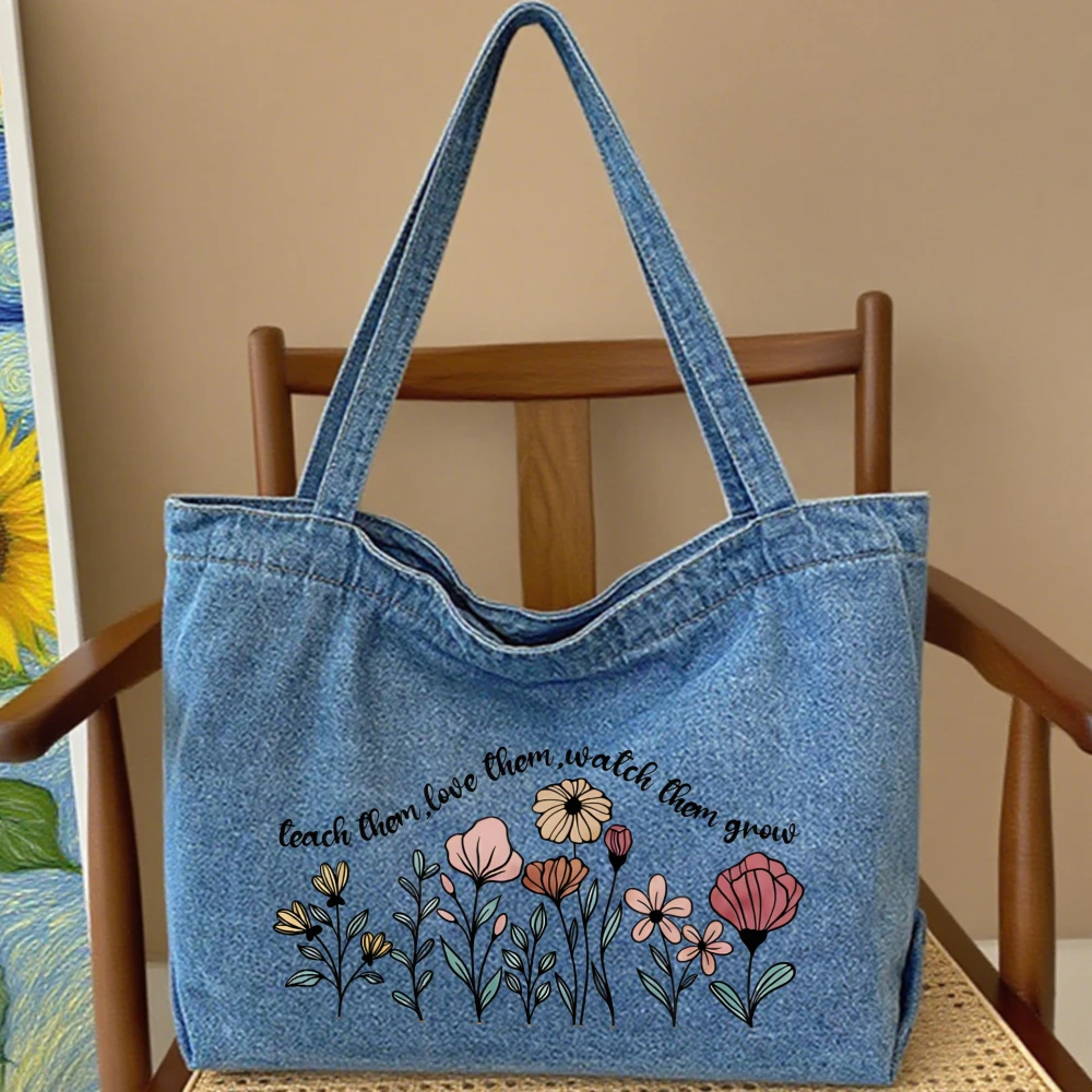 

Denim Tote Bag, Large Capacity Beach, Gift for Grandma, Grandmother's Day, Birthday, Christmas, Mother's Day Gift, Everyday Use