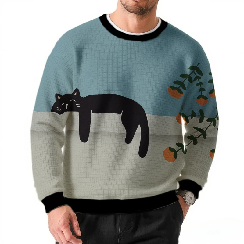 

Vintage Black Cat Graphic Crewneck Sweatshirt Oversized Loose Aesthetic Harajuku Streetwear Pullover Casual Long Sleeve Tops