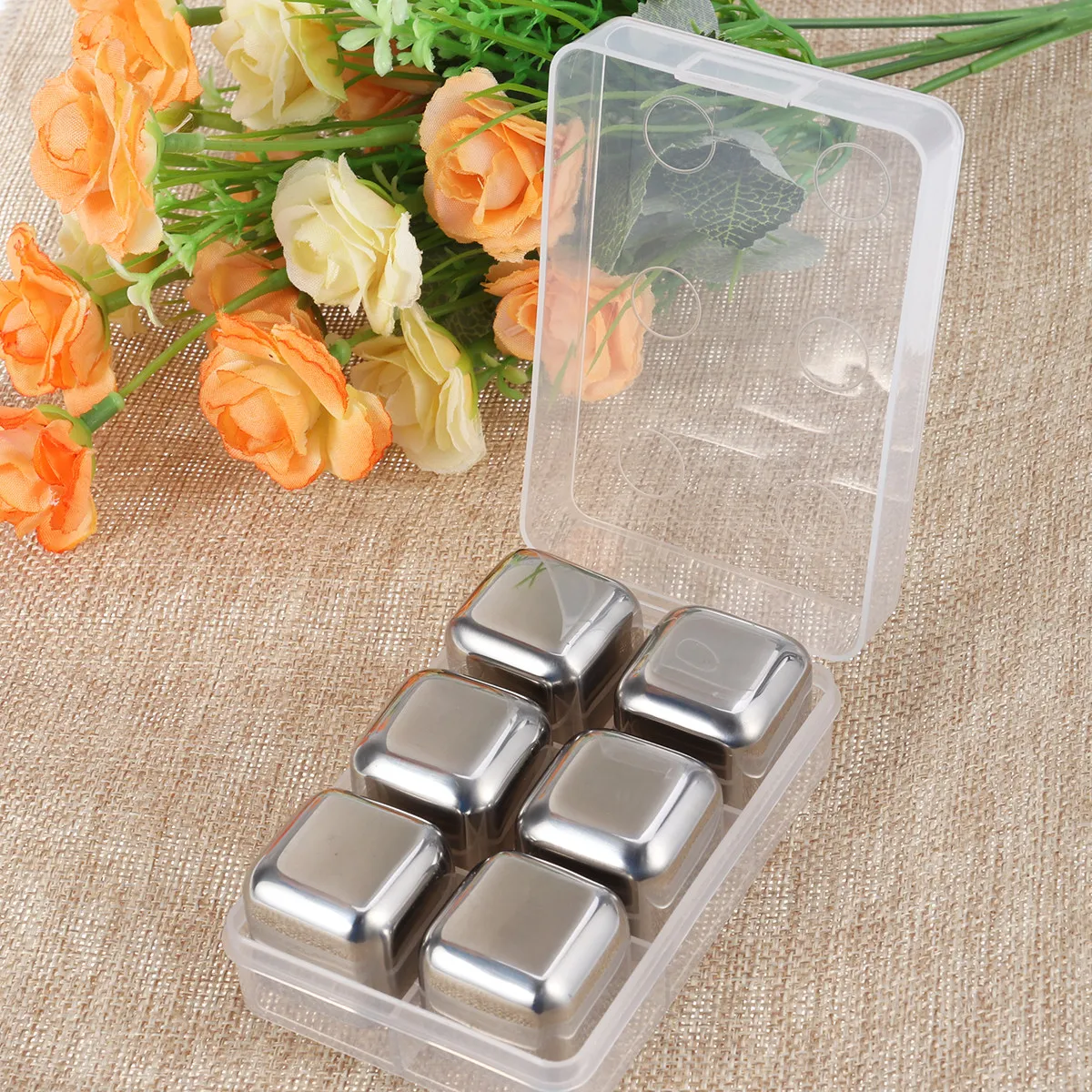 6Pcs Stainless Steel Ice Cubes Chilling Stones Whiskey Wine Reusable Non- Cooling Chilling Cubes 2.6cm Size