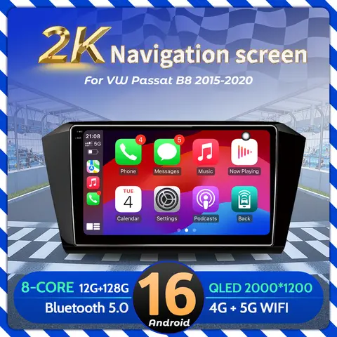 10 inch Car Radio For VW Passat B8 2015-2020 BT Carplay Android 16 Multimedia Navigation Head Unit 2K QLED Screen
