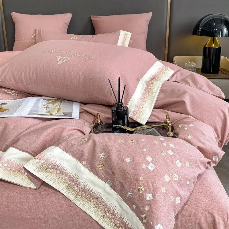 Ecological Luxury Abstract Embroidery  KingQueen Size Bedding Set Duvet/ Comforter Cover Bed Sheet Set pillowcas for bed adult