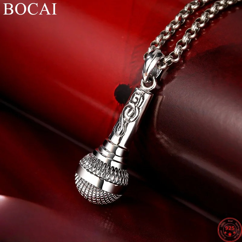 

BOCAI S925 Sterling Silver Charm Pendant for Men Women New Fashion Notes Microphone Punk Jewelry Free Shipping