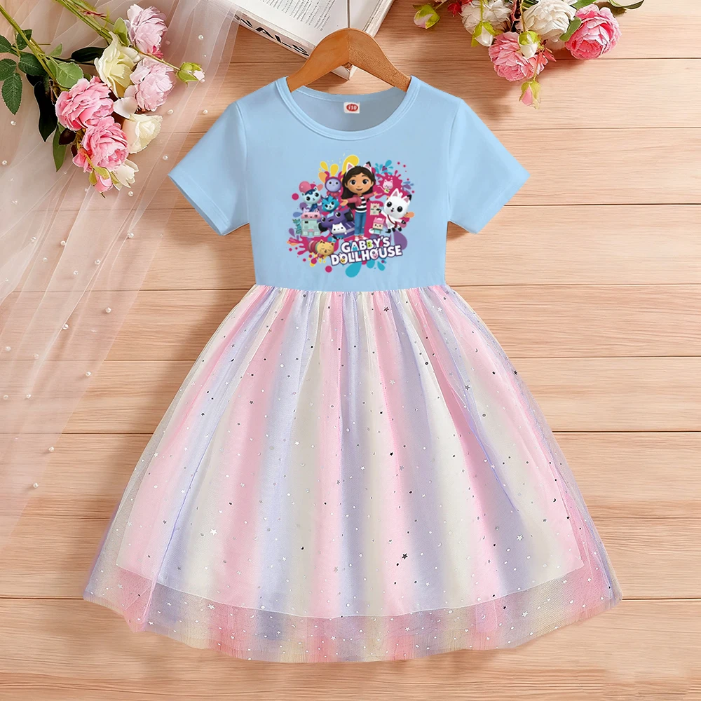 Kids Clothes New Summer Short Sleeves Princess Dress Children For Cute Dress Baby Girls Birthday Party Rainbow Clothing 2-8T