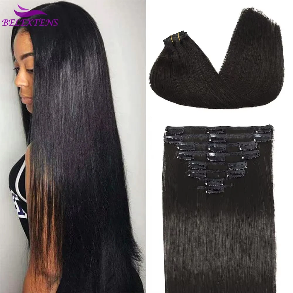 Clip in Hair Extension Human Hair 10-30 inch Clip in Extensions Cheveux Humains 8 pcs/set 120 Grams for Women 3-5 Days Delivery