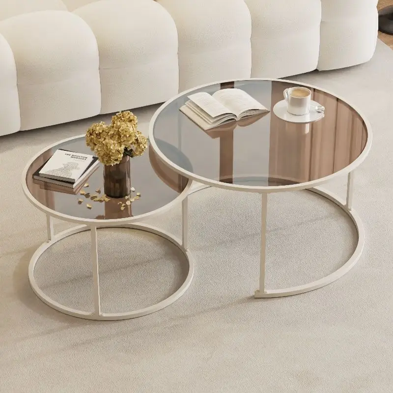 

Glass Coffee Table, Internet Celebrity Instagram Style Cream White Circular Mother And Child Small-sized Home Balcony, Creative