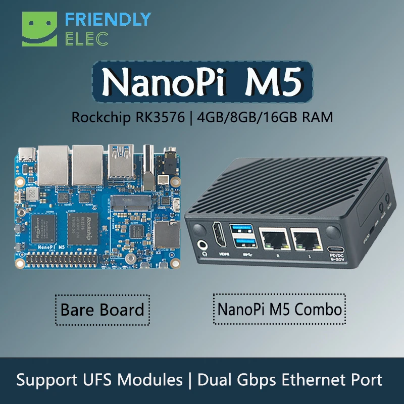 NanoPi M5 Open-sourced Single Board Rockchip RK3576 SoC UFS 2.0 Modules (Optional) M.2 SDIO WiFi 32-bits LPDDR4X/LPDDR5 RAM