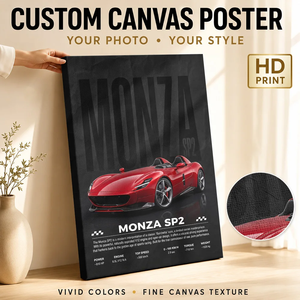 Sleek Italian Monza SP2 Framed Canvas Poster Personalized Photo Dynamic Illustration Style Wall Art Man Cave Decor Driver Gift
