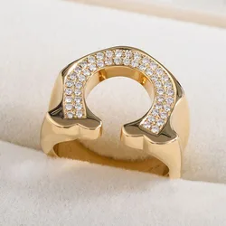 2022 NEW Fashion Horseshoe buckle Couple Ring For Women silver plate Zircon 18K Gold Engagement Wedding Gift Jewelry Wholesale