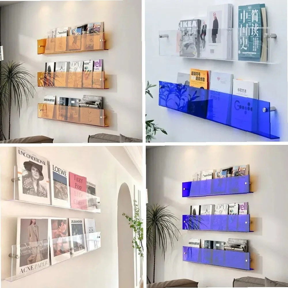 

2Pcs Acrylic Wall Mounted Bookshelf, Transparent Magazine Rack for Kids Picture Book & Record Storage, INS Home Decor