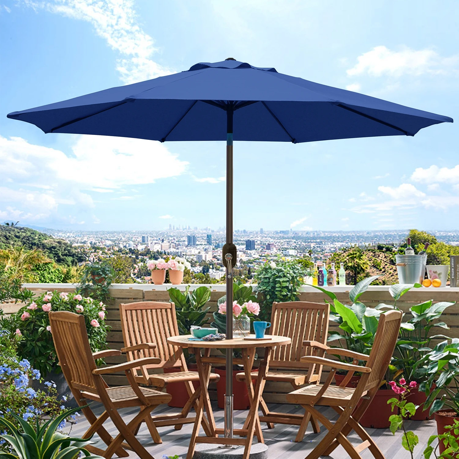 

Modern 7.5ft Outdoor Garden Custom Printed Strong Easy Open Folding Steel Frame Patio Market Umbrella For Cafe Park Courtyard