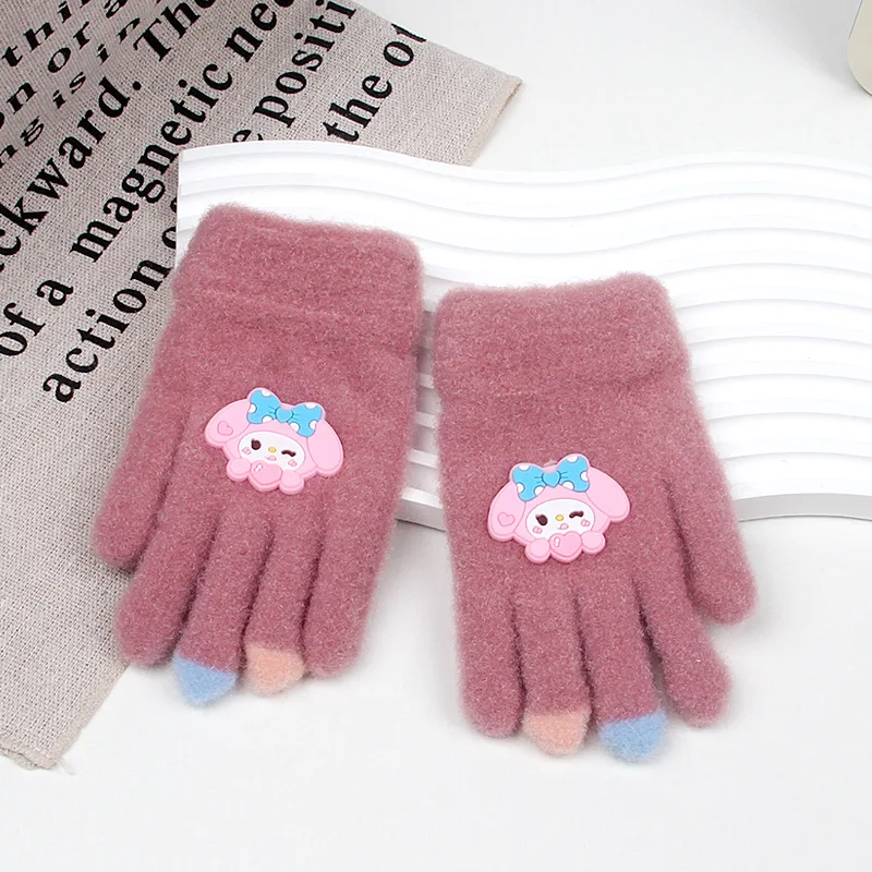 Sanrio children\'s gloves winter cute plush warm five-finger half-finger gloves boys and girls writing gloves