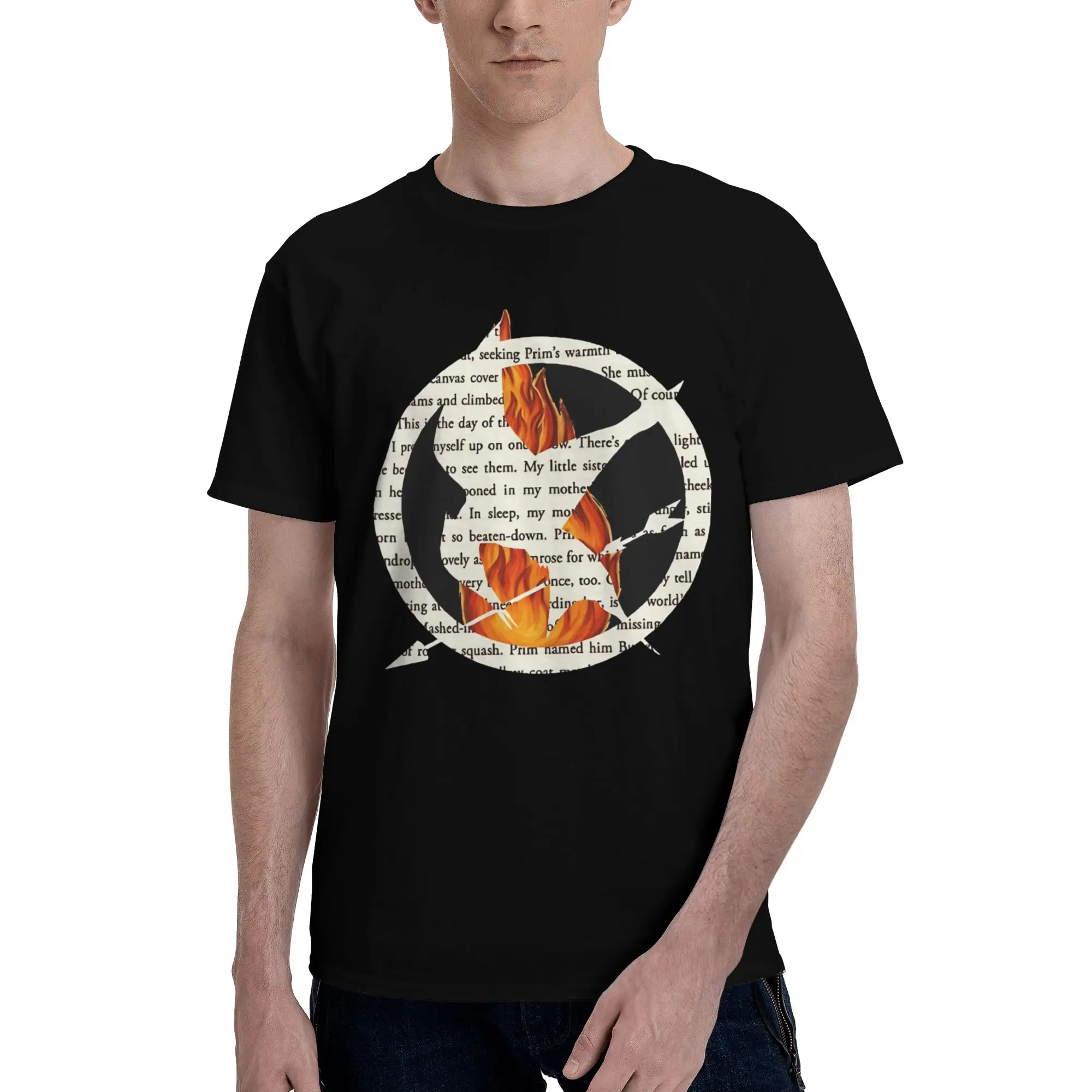Mockingjay Book Design  Novelty 100% Cotton T-Shirt The Hunger Games Tops Tees For Men