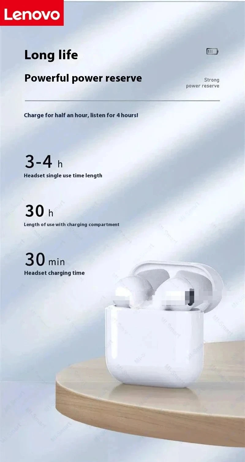 Lenovo Wireless Headset Mini Bluetooth 5.3 Headphones Sleek Design Superior Sound Quality Long Battery Life for iPhone Xiaomi