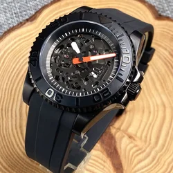 Tandorio Skeleton Dial 20ATM Black PVD Case 40MM Automatic NH72A Mechanical Men Watch Sapphire Glass Rubber Strap