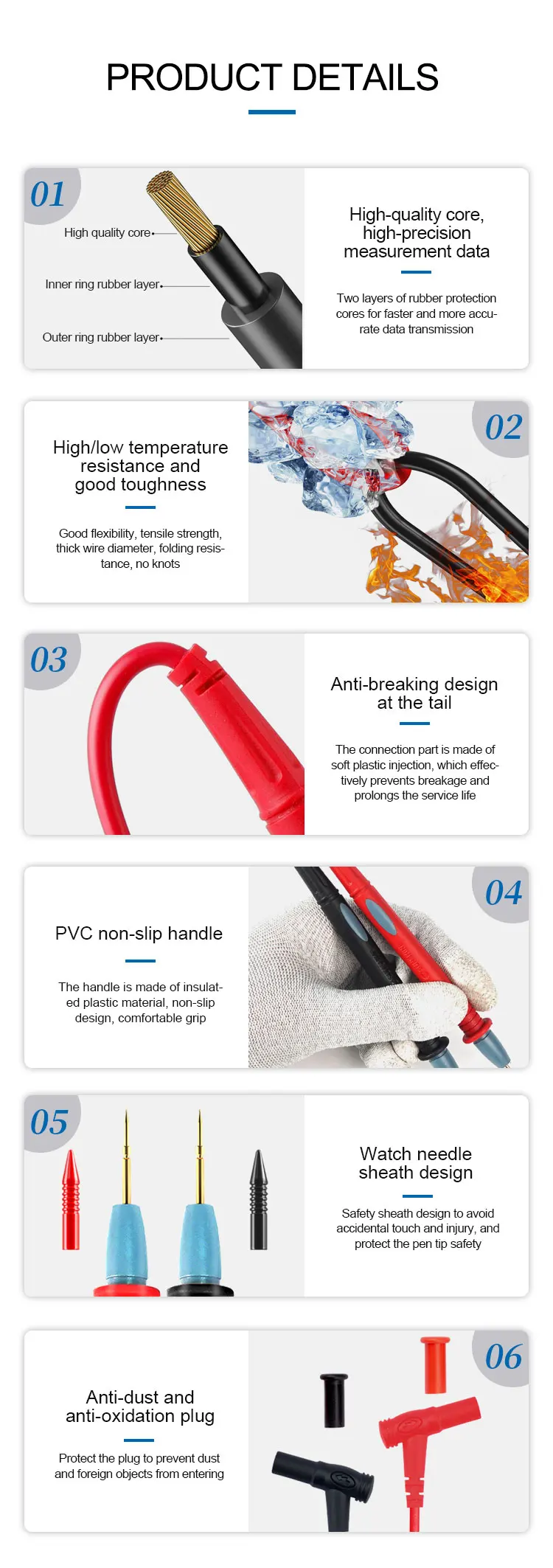 SUNSHINE SS-024A Multimetr Płytka pozłacana do multimetru cyfrowego Prąd Napięcie Końcówka igłowa Przewód pomiarowy Kabel do naprawy