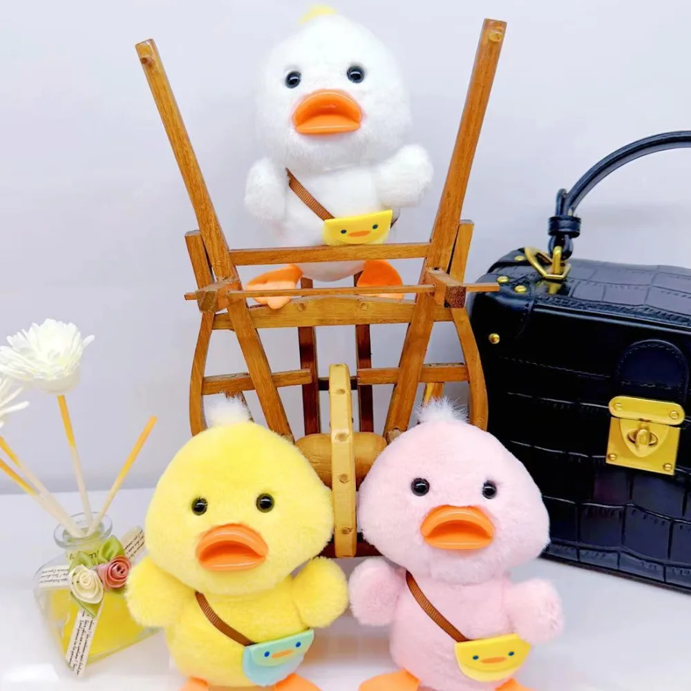 LLavero de pato amarillo de dibujos animados, colgante de bolsa de pato de peluche, muñeco de Animal Fluffty, colgante de Bolsa Escolar