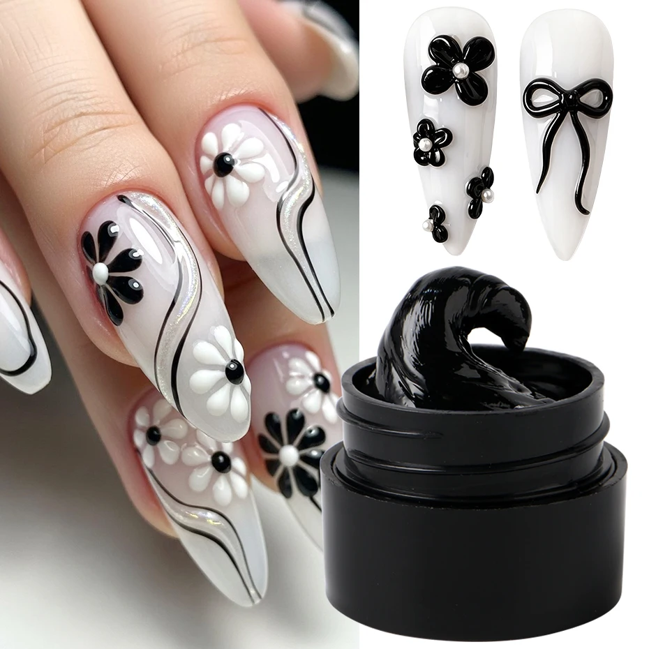 5ml Schwarzes 3D-Modelliergel für Schnelle Nagelverlängerung Elegantes Schnitz-Blumen-Nagelkunst-Formgel Nicht Klebend Handfreundliches Hartgel – Detail 6