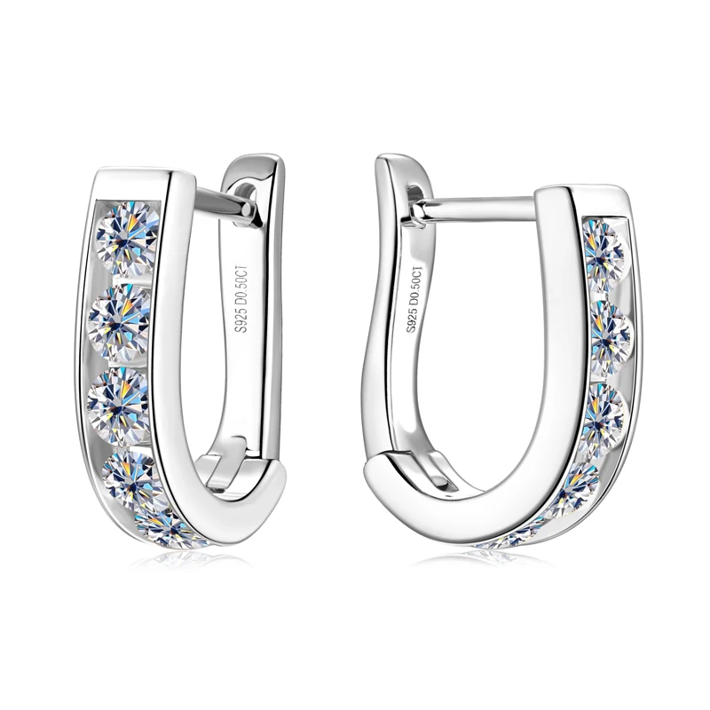 

KUGG U-shaped Moissanite Hoop Earrings 3mm VVS1 100% Silver 925 Women's Geometric Cilp Earrings Engagement Accessories Jewelry