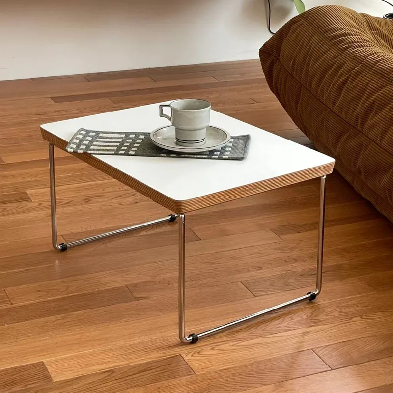 

Metal edge stainless steel small storage table, minimalist antique multi-layer board bed table