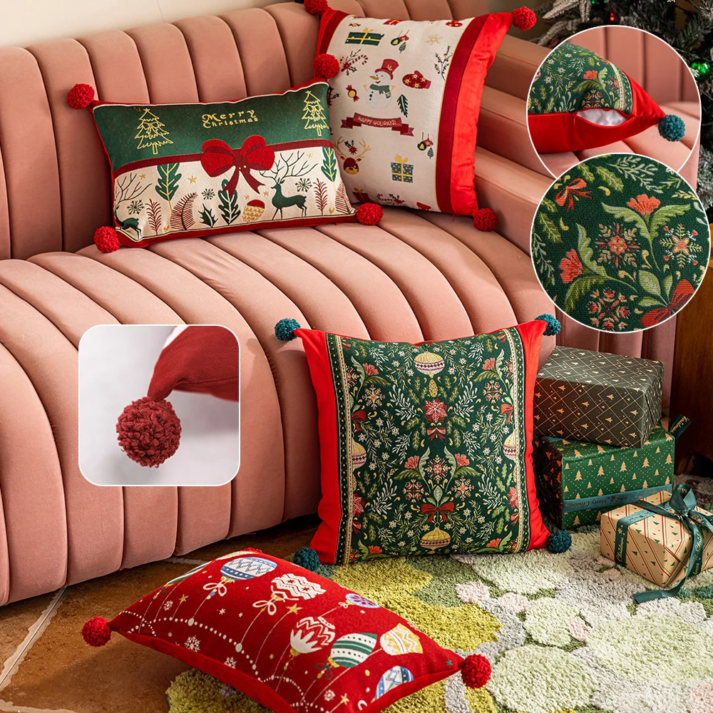 

Xmas Square Cushion Cover 45x45 Thick Super Soft Christmas Tree Elk Pattern Pillow Covers 30x50cm for Sofa Weihnachtsdeko 2026