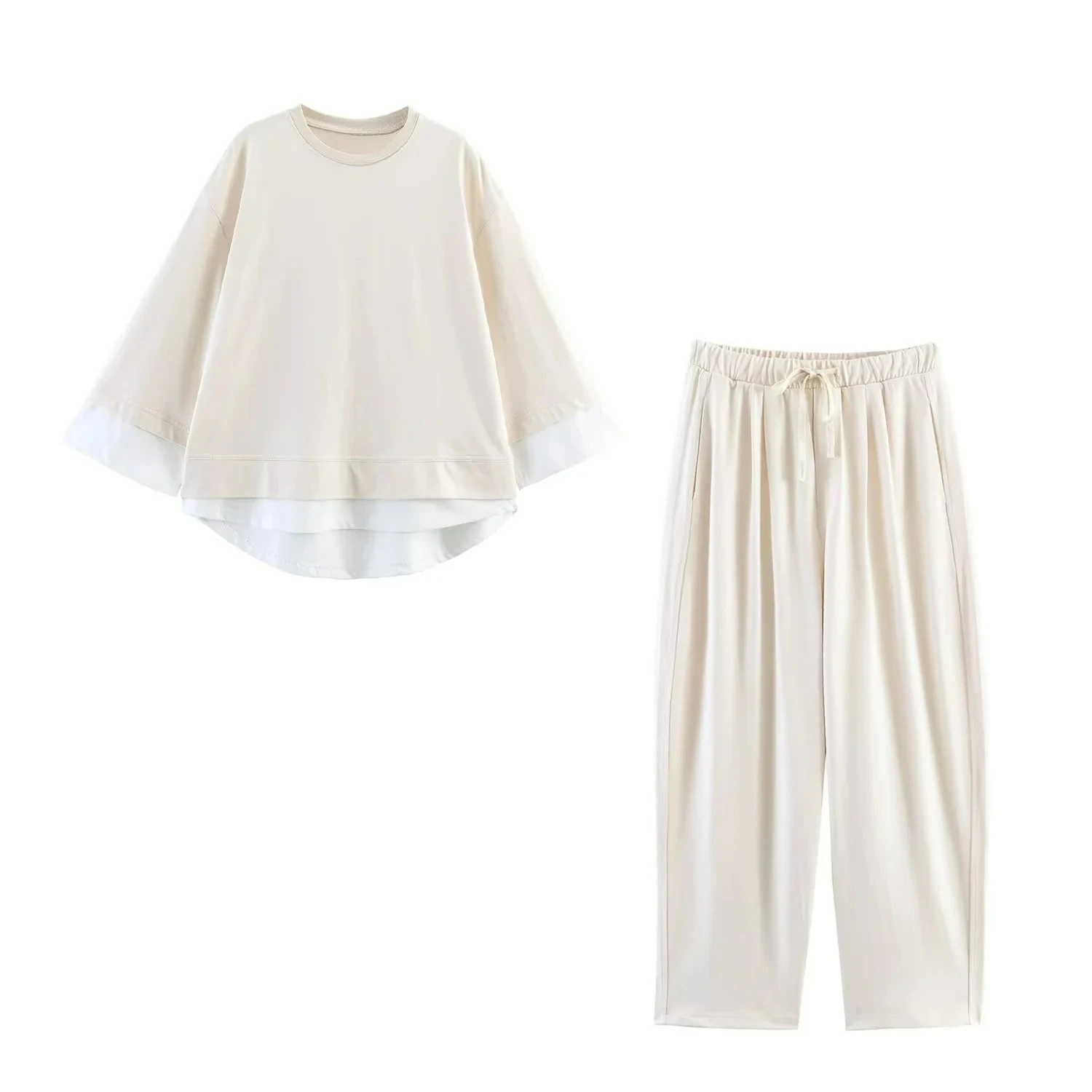 KONDALA Damen Freizeit-Hosen-Set Patchwork T-Shirt Elastische Taille Taschen-Hose Neue Mode 2026 Frühling Sommer Sportliches Urlaubs-Set – Detail 13