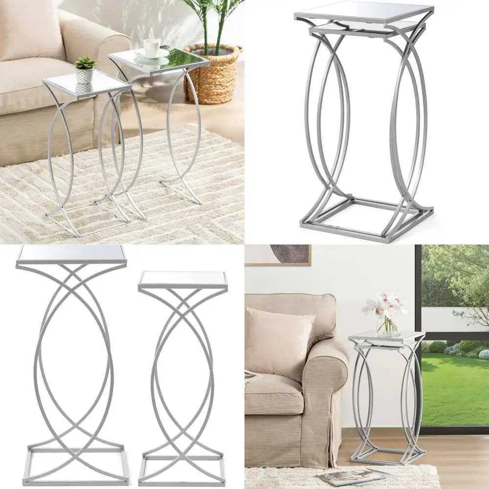 

Modern Nesting Side Tables Set of 2 with Metal Frame and Tempered Glass Top for Coffee Table Decorative Accents