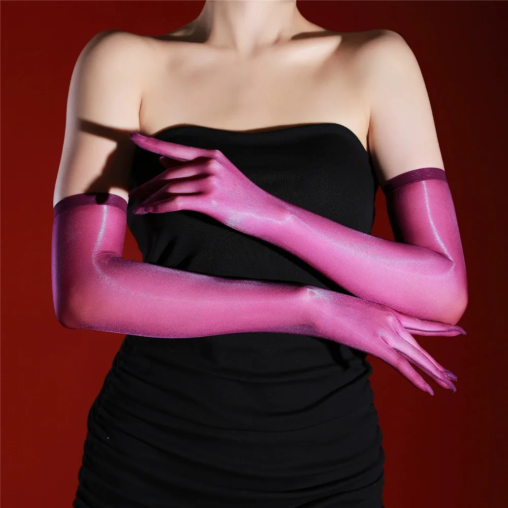 Fashion Women 512 PIN 3D Ultra Thin Five Finger Long Glove Oil Shiny Glossy Sun Glove Elastic Party Wedding Luxury Glove