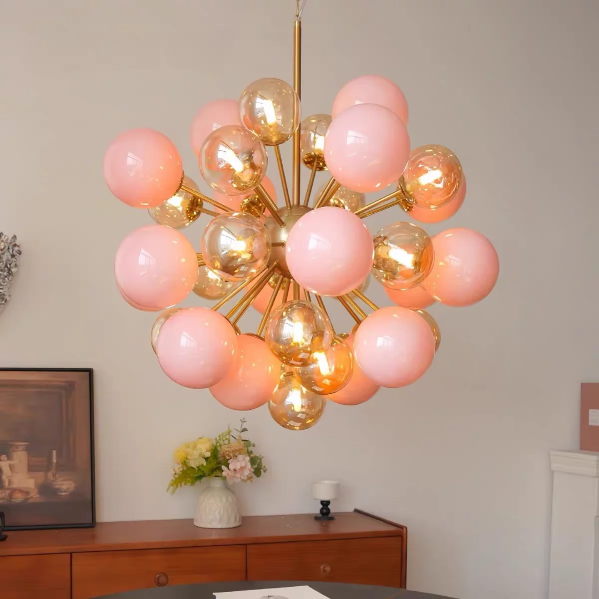 Pink Bubble Ball Creative Chandelier Italian Designer Art Glass Lamp for Villa Stairs Living Room Bedroom High Quality Lighting