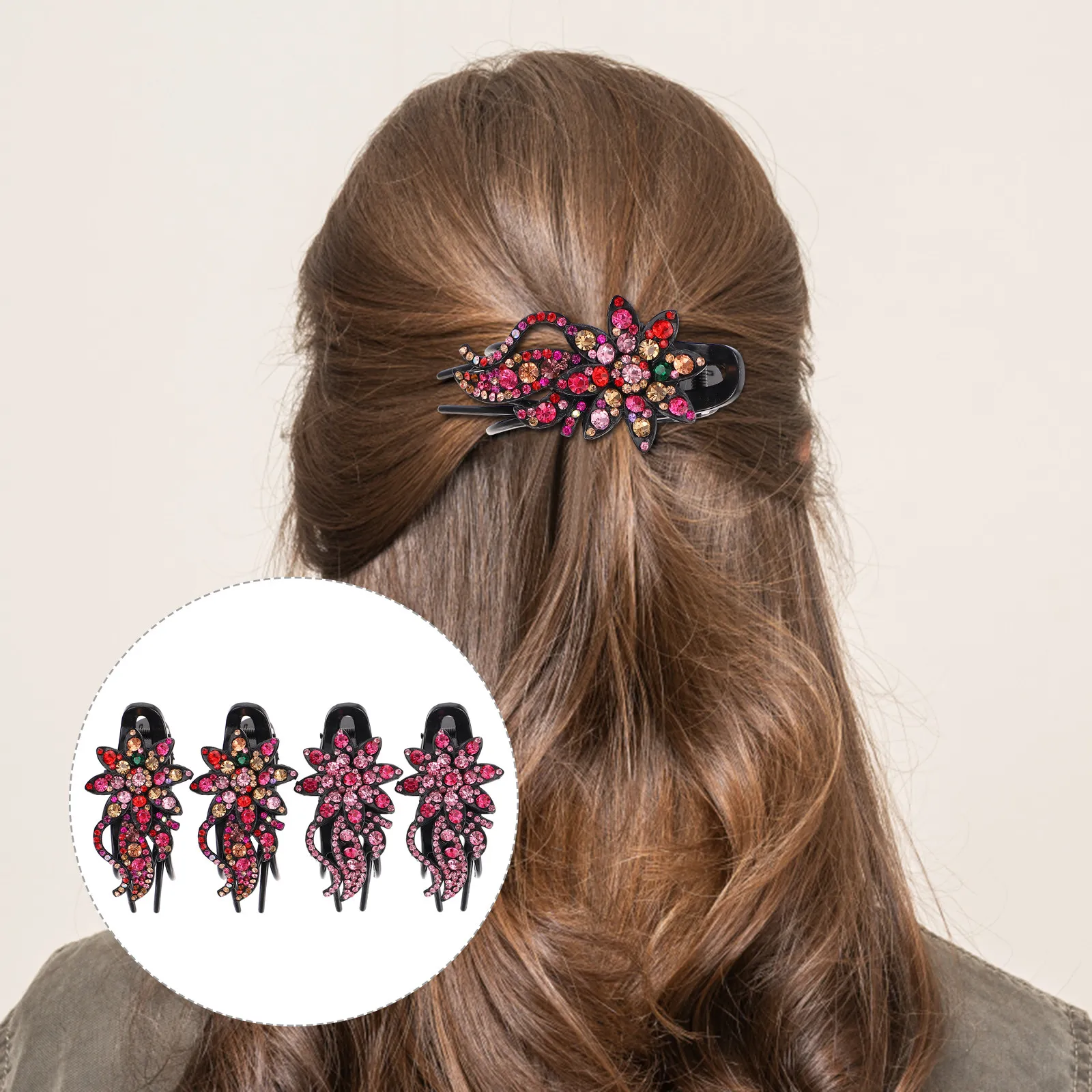 

4Pcs Duckbill Clip Hair Claw Premium Non-Slip Hair Accessory for Women Rhinestone Design Elegant Ponytail Holder Party Banquet